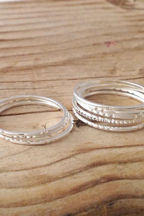 5 Gold Rings, Stacking Ring, Silver Rings, Stacking Gold Rings, Knuckle Rings, Thin Ring, Hammered Ring, Tiny Ring 8881
