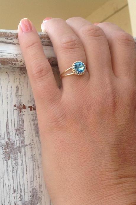 Gold ring, aquamarine ring, cocktail ring, stacking ring, bridesmaids rings, romantic gold ring