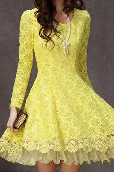 Slim lace long-sleeved print dress #DF102118