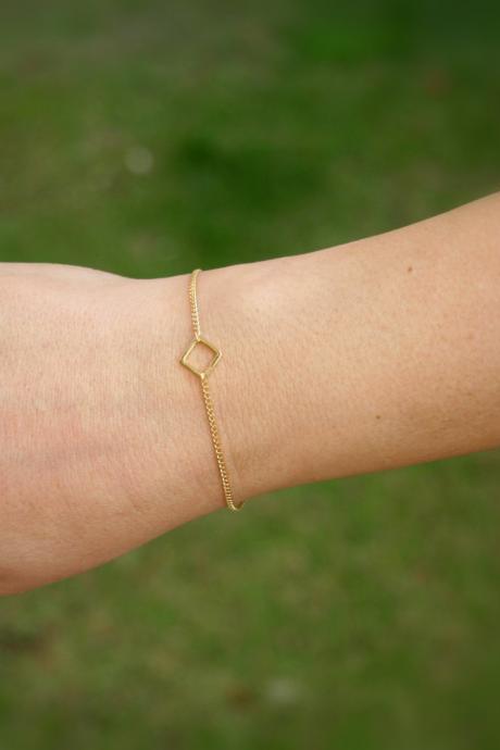 SALE- Gold bracelet, bracelet, gold bracelet, gold square link, delicate bracelet, thin bracelet, small bracelet, anklet - 10009