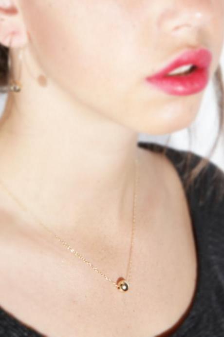 Gold necklace, ball necklace, bead necklace, minimalist necklace, gold filled ball necklace, dot necklace, bridesmaid necklace - 10017