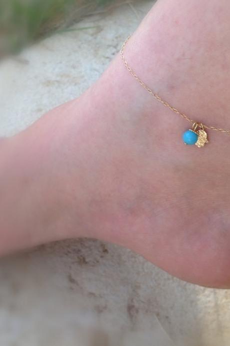 Gold anklet bracelet, gold filled hamsa anklet, gold ankle bracelet, gold anklet, luck anklet, turquoise anklet, small anklet -589