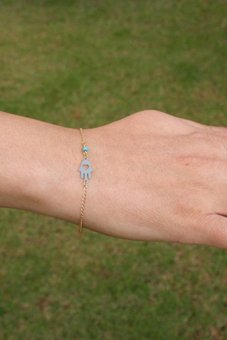 SALE- Gold bracelet, hamsa bracelet, turquoise bracelet, hamsa, delicate bracelet, evil eye, thin bracelet, luck bracelet, anklet -112