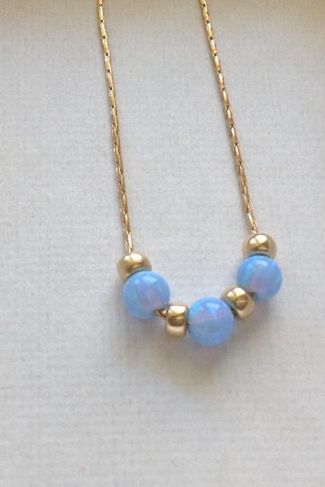 beaded necklace, gold necklace, opal necklace, turquoise necklace ,14k gold filled , luck necklace, blue opal necklace 7016