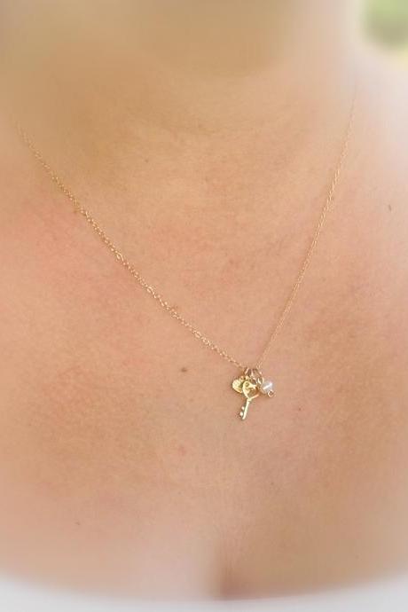 Gold Necklace, Dainty Necklace, Unique Necklace, Key Necklace, Delicate Necklace, Friendship Jewelry 4480