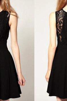 Fashion Lace Sleeveless black Dress for women