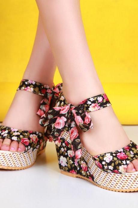 Floral Shoes Fish Head High Heels