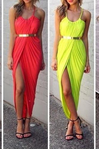 SEXY CUTE DESIGN PURE COLOR DRESS WITH BELT