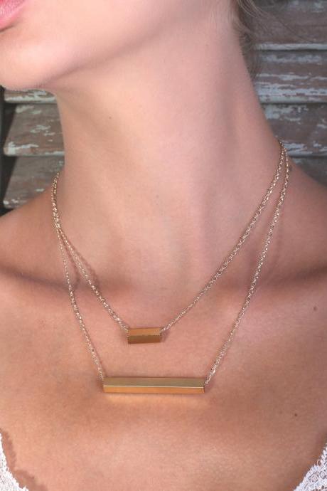 Gold Necklace, Tube Necklace, Bar Necklace, Impressive Necklace, Gold Bar Necklace, Delicate Necklace, Basic Necklace - 508