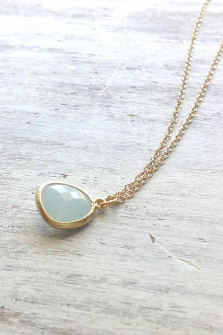 Gold necklace, bridesmades necklace, crystal glass stone, delicate necklace, blue necklace, wedding jewelry -582