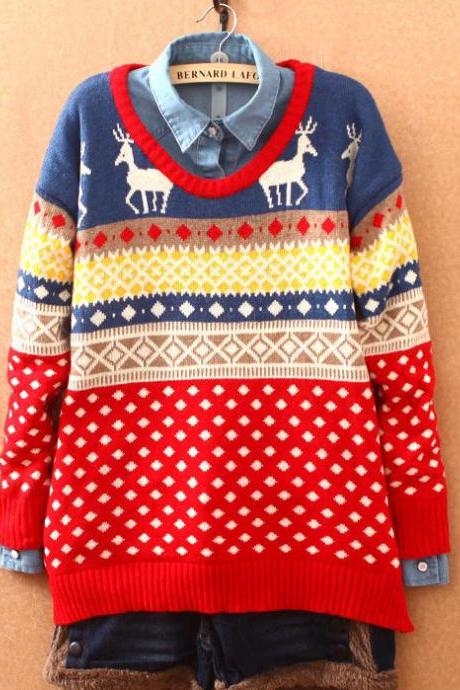 Sweet Deer Quilted Snowflake Christmas Sweater&Cardigan