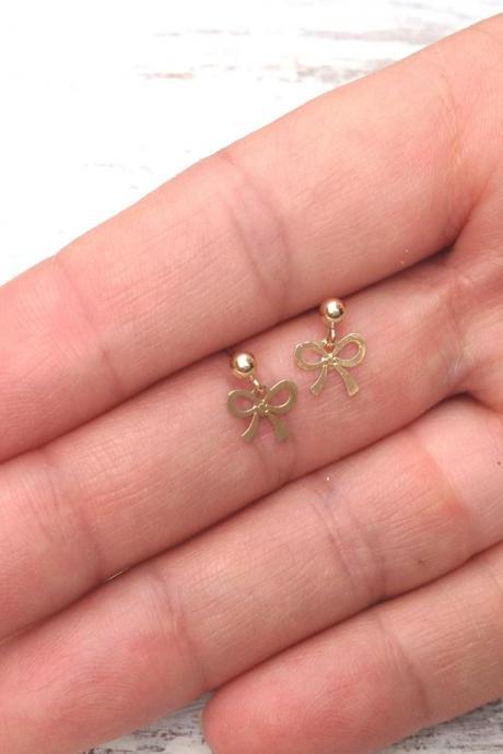SALE- Gold earrings, stud earings, bow stud earring, tiny earrings, simple jewelry, special jewelry, gold stud earrings -226