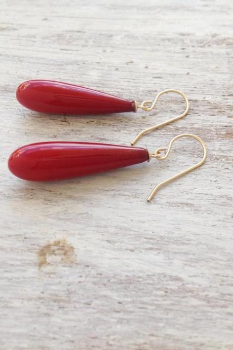 Coral Earrings, Red Coral Earrings, Delicate Earrings, Coral Jewelry, Red Earrings, Red 816