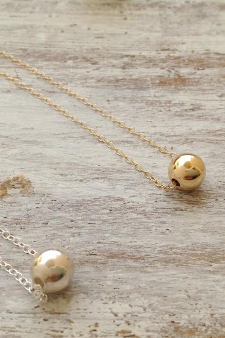 Gold ball necklace, ball necklace, bead necklace, minimalist necklace, gold filled ball necklace, dot necklace, bridesmaid necklace - 10017