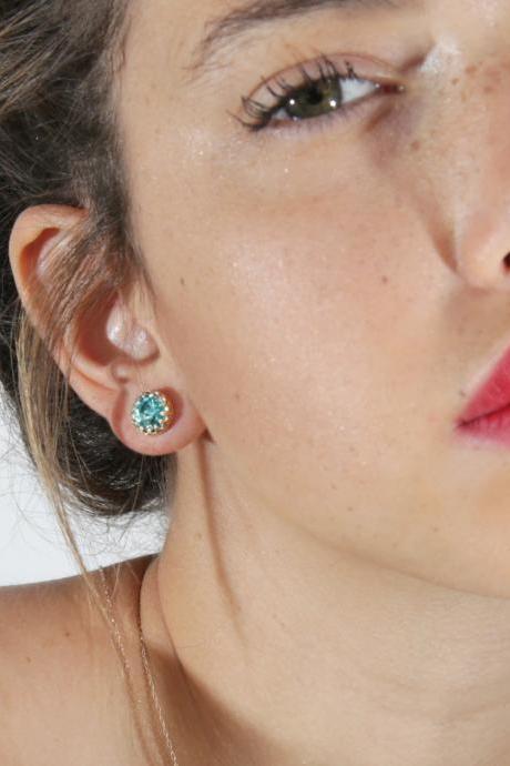 Gold earrings, aquamarine earrings, blue stud earrings, stud earrings, classic earrings, wedding earrings, Goldfilled earrings - 20001