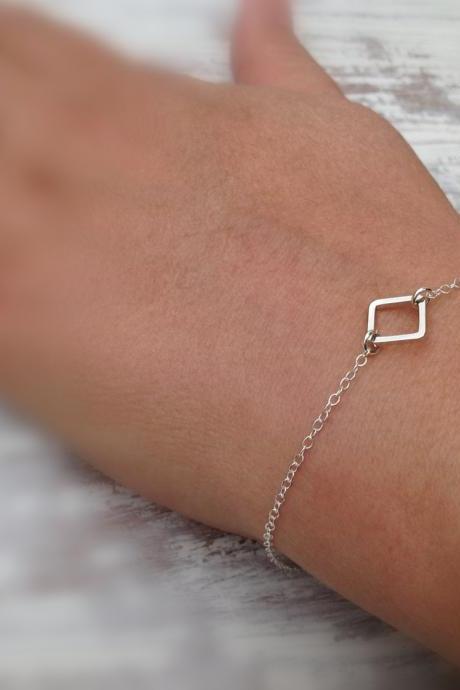Sterling silver bracelet, silver bracelet, silver square link, delicate bracelet, thin bracelet, small bracelet, anklet -515