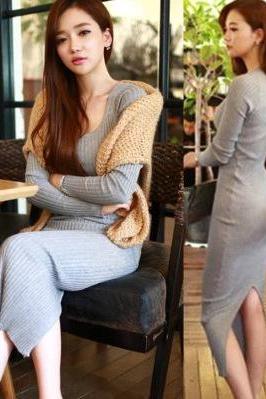 Sexy Long-sleeved Knit Dress