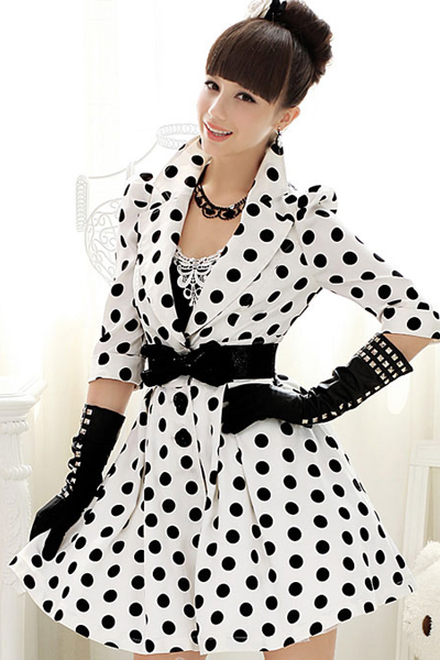 Vintage Style Polka Dotted White Coat