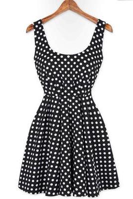 Polka Dot Backless Dress With Bow