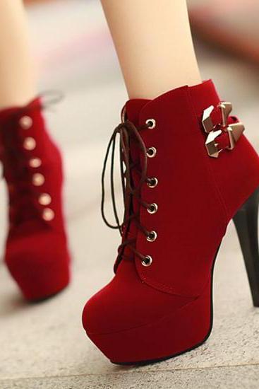 Hot Red Platform High Heel Boots