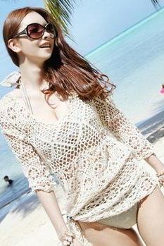 Long Sleeve Crochet Lace Top In Three Colors