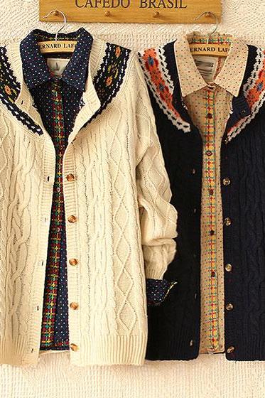 New Foly Style Twist Crochet Jacquard Knit &Cardigan