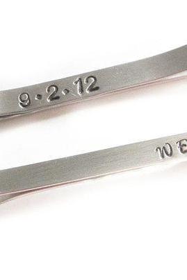 Date Initial Tie Clip Personalized Groomsman Aluminum Men Father Gift Keepsake Wedding Birthday