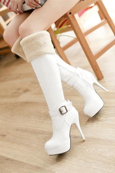 Luxury White Over The Knee High Heel Winter Boots On Luulla 