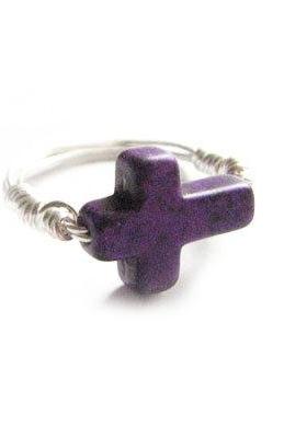 Purple Turquoise Cross Ring Wire Wrapped Any Size Custom Jewelry in Silver Gold Copper