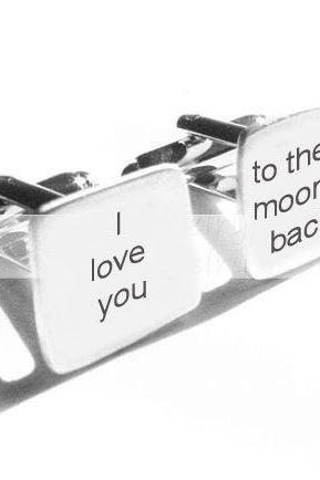 Love you to Moon Cufflinks Square Hand Stamped Wedding Personalized Gift Men Cuff Links Birthday Dad Daddy