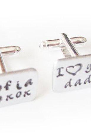 3/4 Men Cufflinks Name Hand Stamped Cuff links Wedding personalized keepsake father Gift Aluminum or Brass