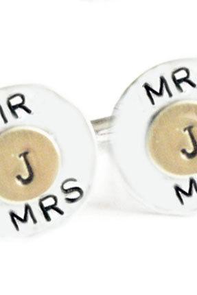 Two Tone Initial Cufflinks Inscribed Men Cuff links personalized keepsake gift for him guys father wedding 2 Tone