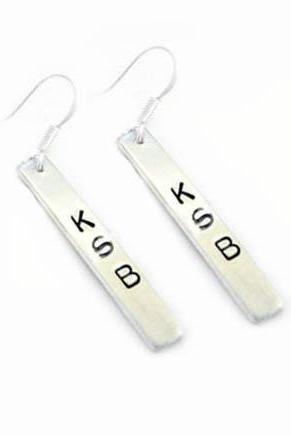 Rectangle Initial Custom Hand Stamped Earrings Monogram Rectangle Personalized Sterling Silver Ear wires Dangles