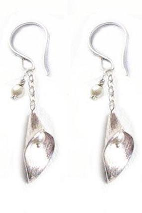 Flower Sterling Silver Calla Lily Earrings Pearl Bead Dangle Jewelry