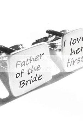 Wedding Father Cufflinks Square Father Of The Bride Loved Her First Hand Stamped Wedding Personalized Gift Men Cuff Links Birthday Dad Daddy