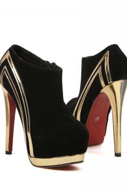 black and gold high heel boots
