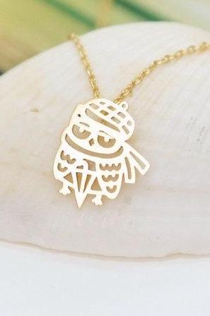 Owl Necklace, bird necklace, cute funny owl necklace