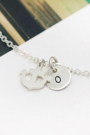 Sterling Silver Anchor Bracelet, friendship gift, initial bracelet, initial coin and anchor, personalized bracelet