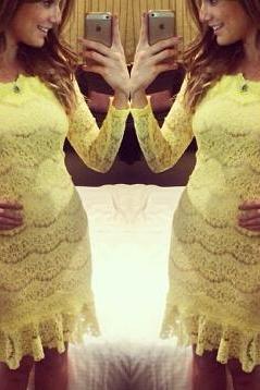 Sexy Yellow Stitching Lace Dress #er102807