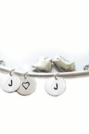 2 Bird Initial Necklace Custom Metal Hand Stamped Pendant Personalized Jewelry Charms