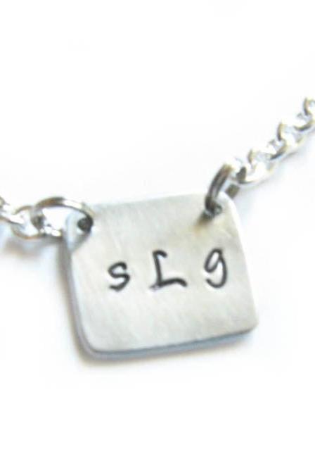 Small Initial Necklace Custom Hand Stamped Monogram Pendant Personalized Aluminum or Brass