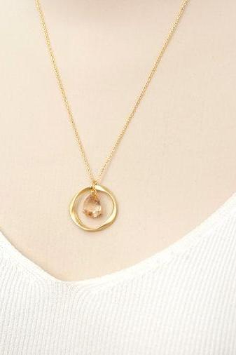 Peach Stone Necklace, Karma Circle And Peach Stone Necklace, champagne gold stone, Wedding Jewelry, Bridesmaid Necklace, Bridesmaids gift