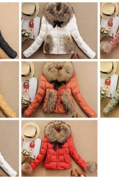Winter Coat Jacket 7color Luxury Large Raccoon Fur Collar Duck Feather Down Coat Ladies Down Short Jacket Coat