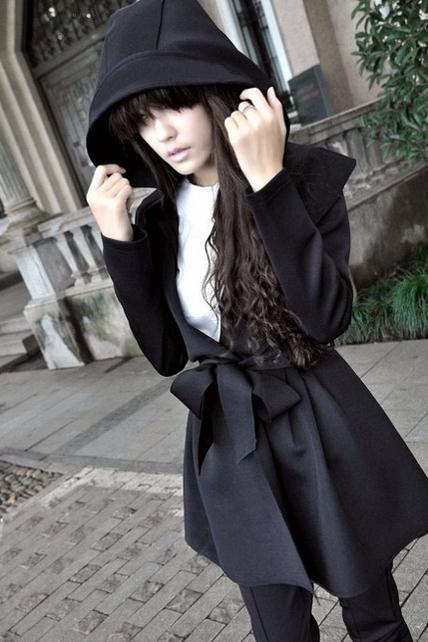 Charming Long Sleeve Trench Coat With Belt - Black