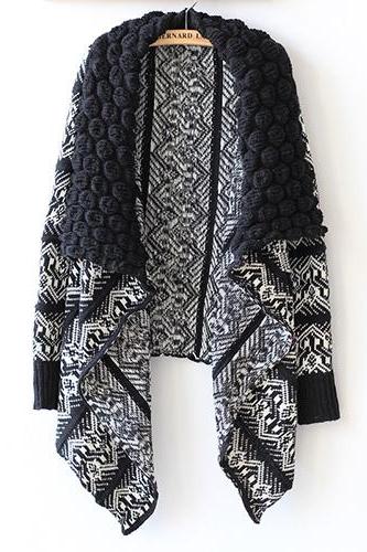 Fashion Contrast Color Irregular Hem Knitting Cardigan