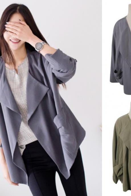 Cardigan Jacket Outerwear Outer Grey Green Khaki Autumn Fall Jumper Stylish Office Casual Women Natural Fit Boxy