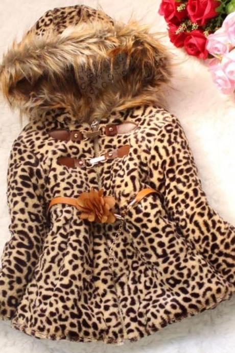 Leopard Faux Fur Jacket For Girls-Leopard Jacket For Girls With Hood