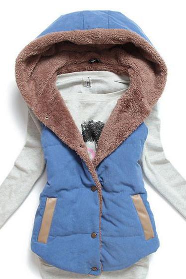 M-Xxxl Plus Size Winter Fashion Women'S Fur Hood Cotton Splicing Thick Warm Coat Jacket Vest