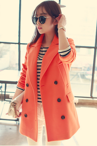 Orange Women Casual Office Chic Trendy Modern Look Long Jacket Winter Autumn Coat Outerwear