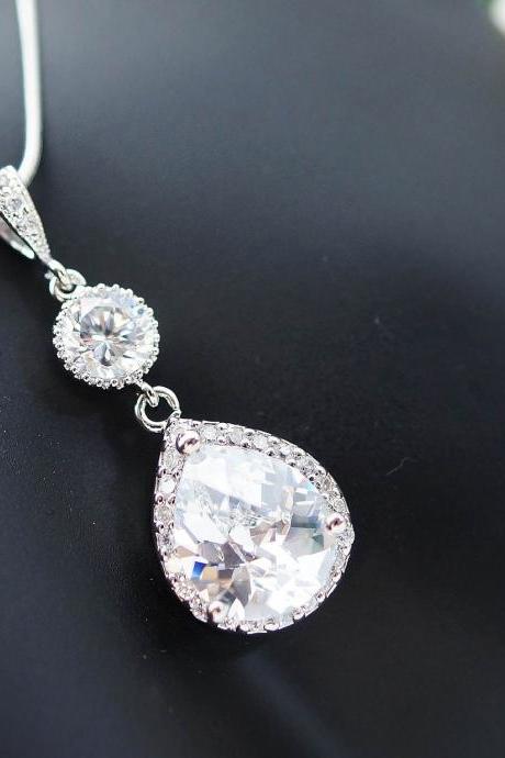 Wedding Jewelry Bridal Jewelry Bridal Necklace cubic zirconia connectors and clear white Large (LUX) cubic zirconia Crystal tear drop